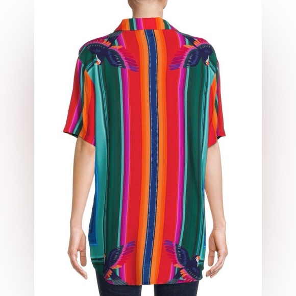 SOLD !!!!!! Geometric Macaw Shirt Women's Size XL Cotton Multicolor Top Button - Picture 4 of 15